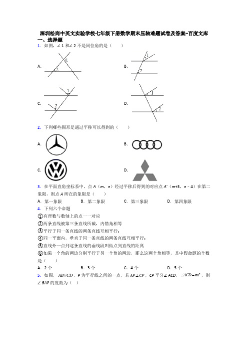 深圳松岗中英文实验学校七年级下册数学期末压轴难题试卷及答案-百度文库