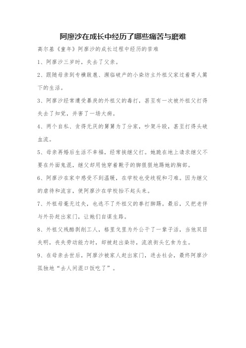 阿廖沙在成长中经历了哪些痛苦与磨难