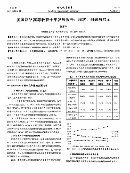 美国网络高等教育十年发展报告：现状、问题与启示