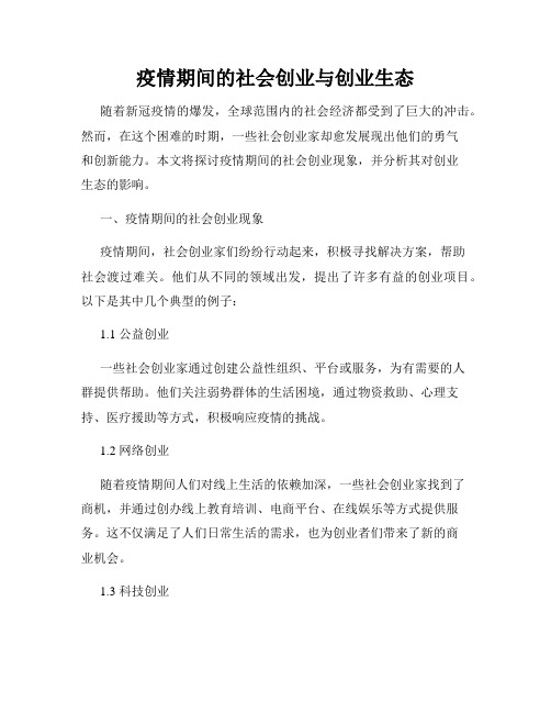 疫情期间的社会创业与创业生态