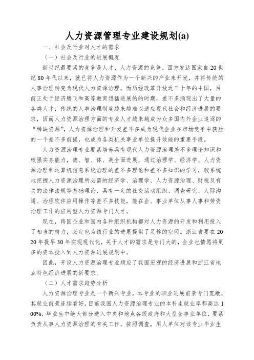 人力资源管理专业建设规划(a)