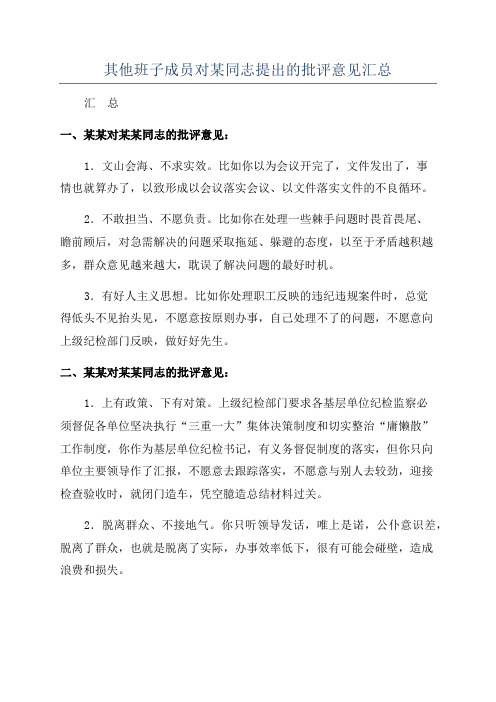 其他班子成员对某同志提出的批评意见汇总