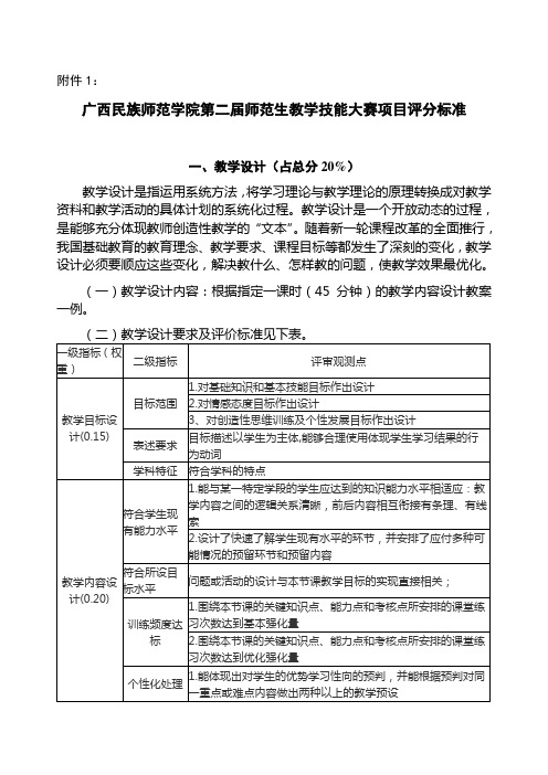 届师范生教学技能大赛项目评分标准