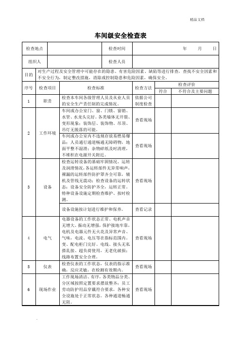 车间级安全检查表