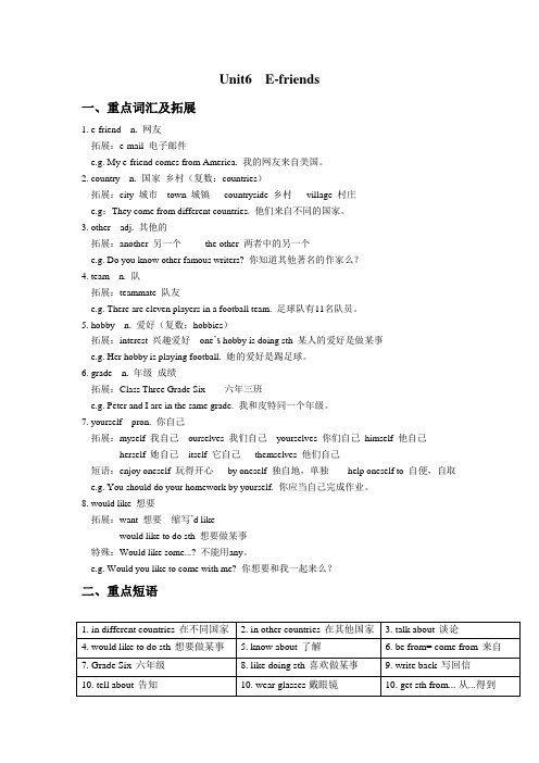 沪教版六年级上册英语Unit 6 E-friends讲义(教师版)