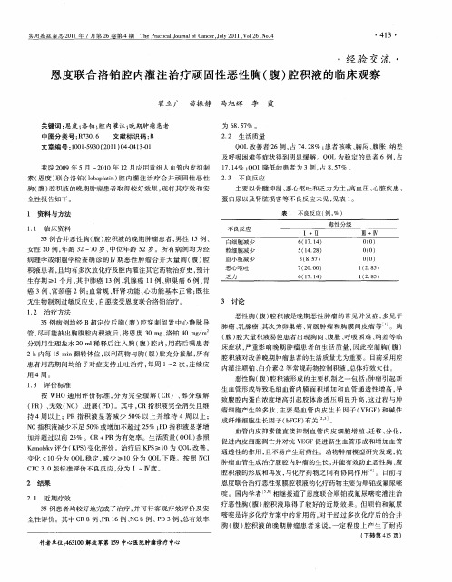 恩度联合洛铂腔内灌注治疗顽固性恶性胸(腹)腔积液的临床观察