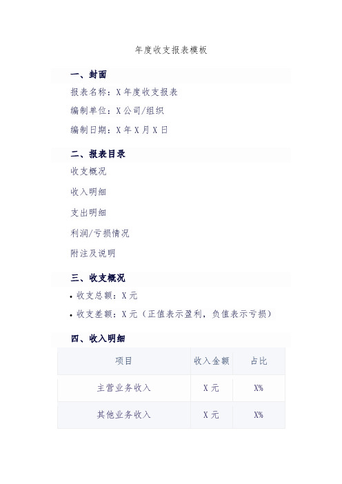 年度收支报表模板