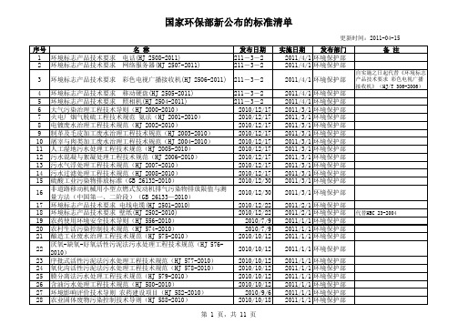 国家环保部新公布的标准清单(发布)