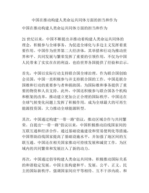 中国在推动构建人类命运共同体方面的担当和作为