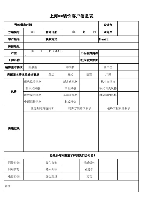 (完整)室内装饰客户信息表