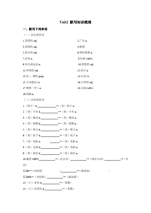 牛津译林版英语八年级上册 Unit2 单元知识点默写(含答案)