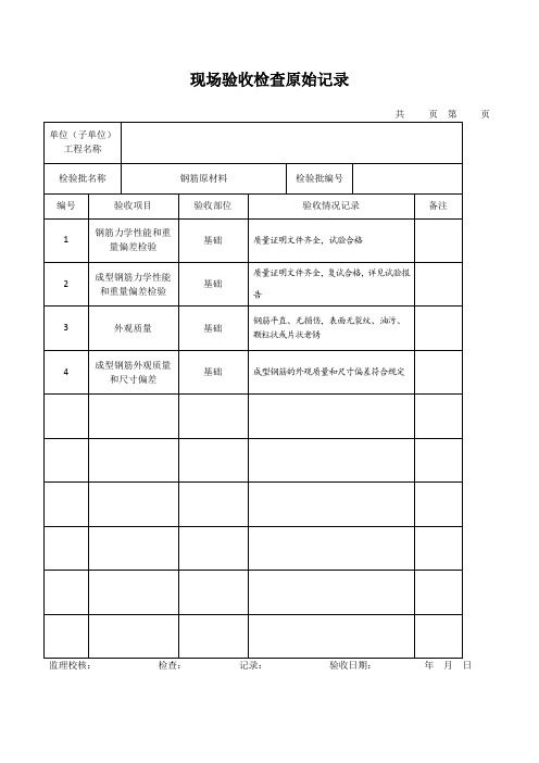 钢筋原材料现场验收检查原始记录