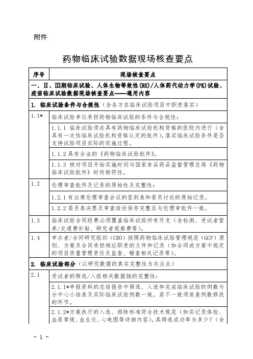 关于发布药物临床试验数据现场核查要点的公告(附件)