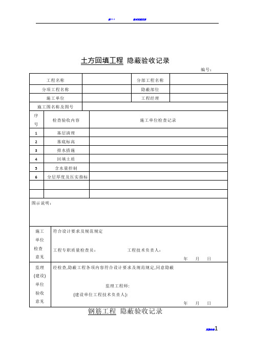 土方回填工程隐蔽验收记录