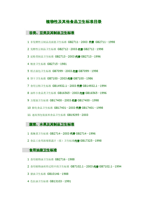 【医药劳保类标准】植物性及其他食品卫生标准目录