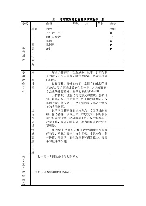 青岛版数学六年级 下册 教学计划