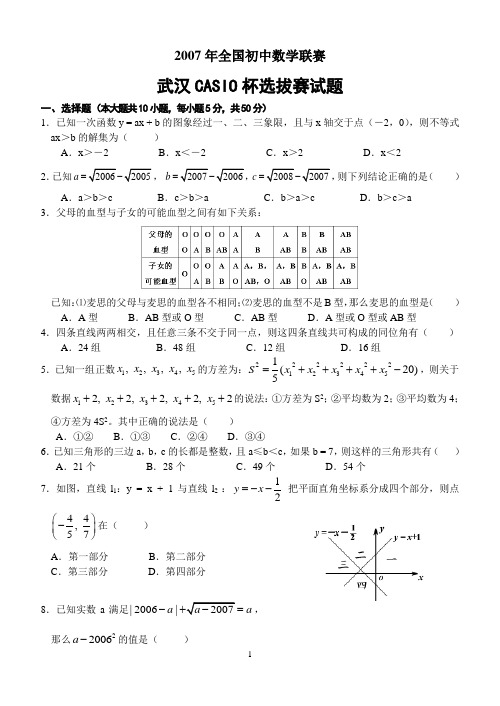 2007年全国初中数学联赛