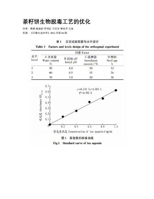 茶籽饼生物脱毒工艺的优化