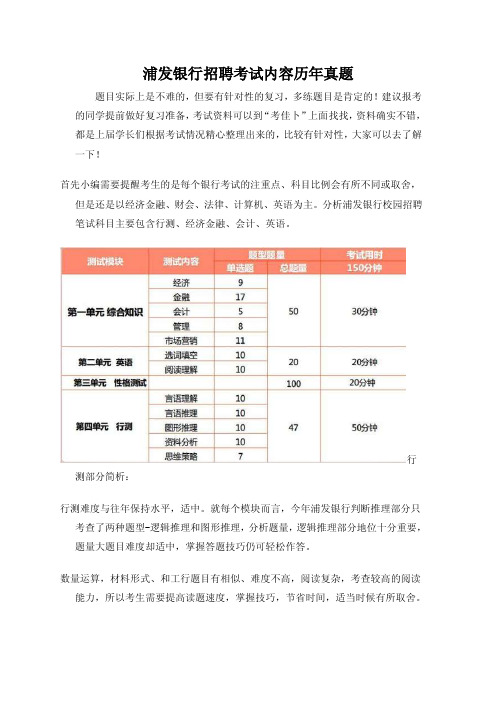 2019-2020年浦发银行笔试在线测试考试真题大全及答案