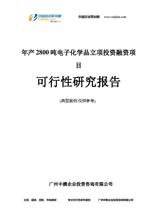 年产2800吨电子化学品融资投资立项项目可行性研究报告(中撰咨询)