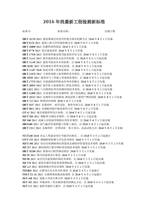 2016年找最新工程检测新标准