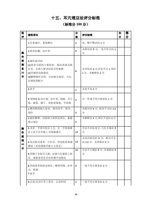 耳穴埋豆法操作评分标准