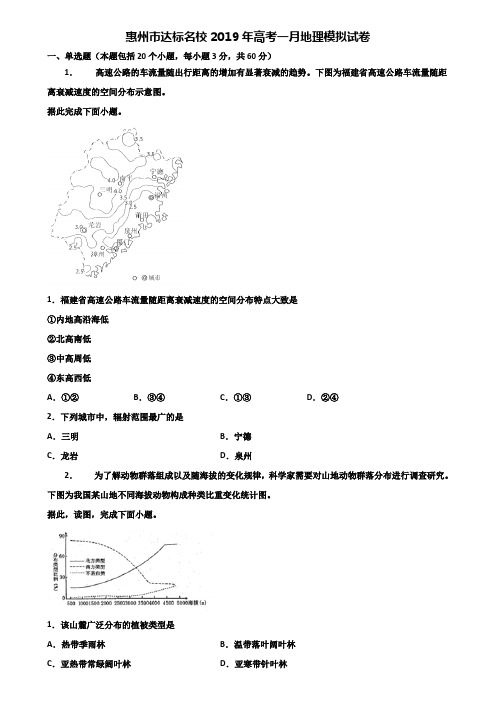 惠州市达标名校2019年高考一月地理模拟试卷含解析