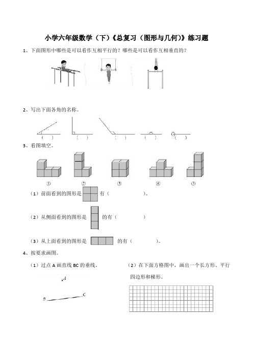 六年级数学下册试题 《总复习(图形与几何)》练习题-西师大版(含答案)