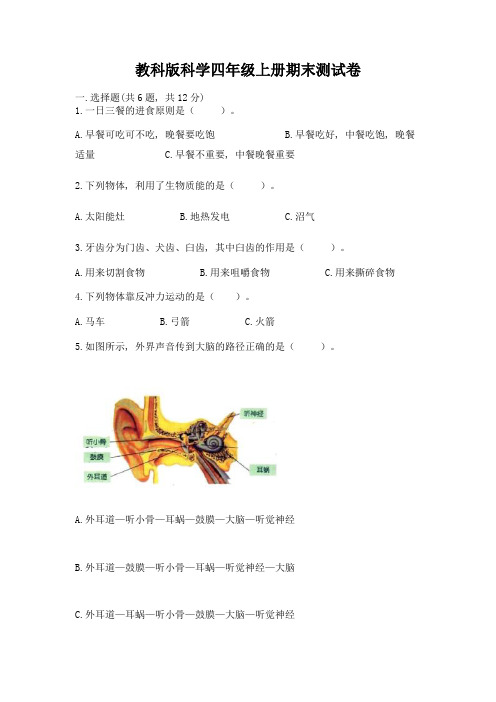 教科版科学四年级上册期末测试卷附答案(综合题)