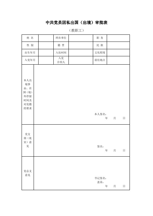 中共党员因私出国(出境)审批表