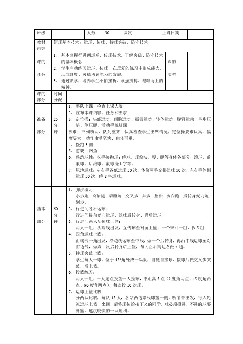 体育标准教案格式(表)