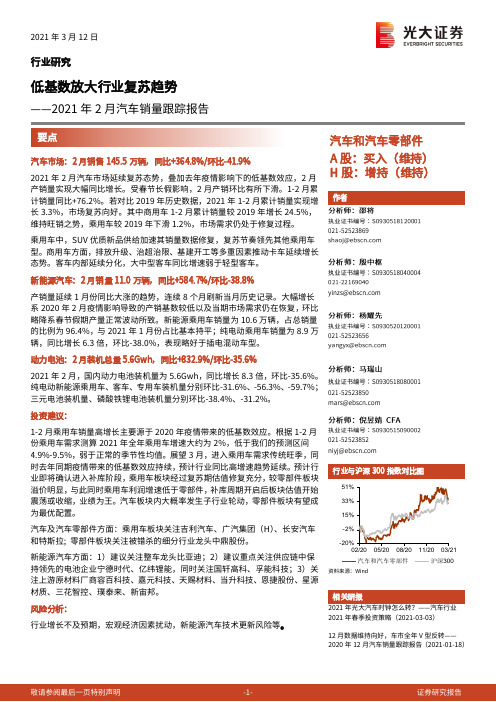 2021年2月汽车销量跟踪报告：低基数放大行业复苏趋势