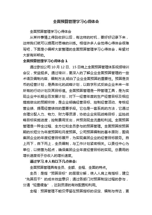 全面预算管理学习心得体会