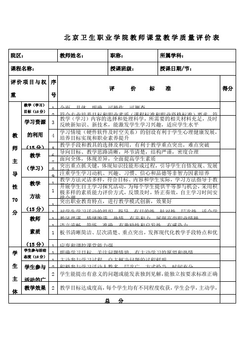 《教师课堂教学质量评价表》