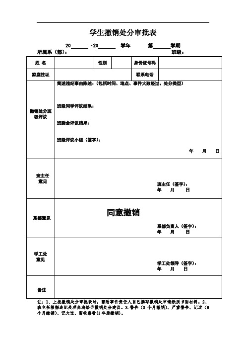 学生撤销处分审批表