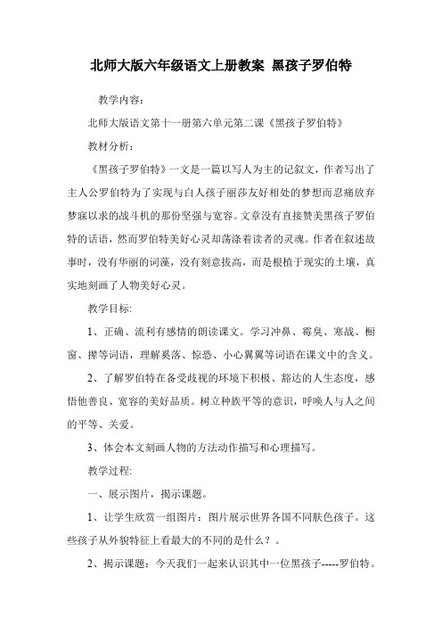 北师大版六年级语文上册教案 黑孩子罗伯特.doc