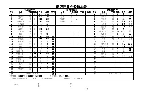 合同 代购及赠送物品价格 计算明细