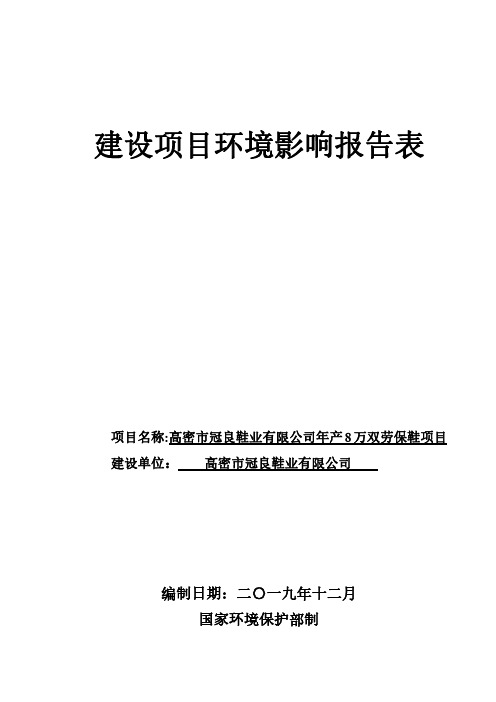 冠良鞋业有限公司年产 8 万双劳保鞋项目环评报告表