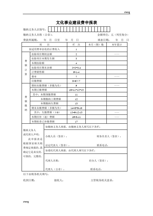 专注文化事业创办费申报表及扣除项目清单