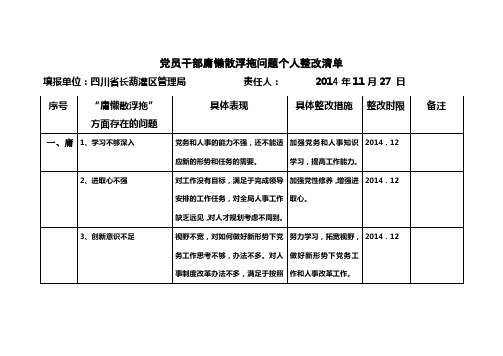 党员干部庸懒散浮拖问题个人整改清单