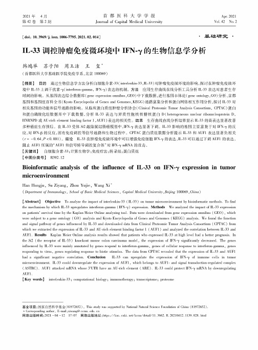 IL-33调控肿瘤免疫微环境中IFN-γ的生物信息学分析