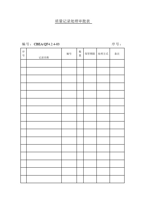 质量记录处理审批表(表格模板、doc格式)