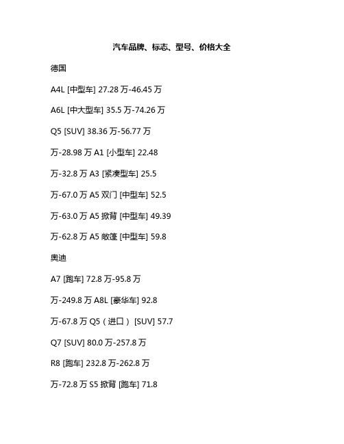 新版最新汽车品牌、标志、型号、价格大全全解.pdf