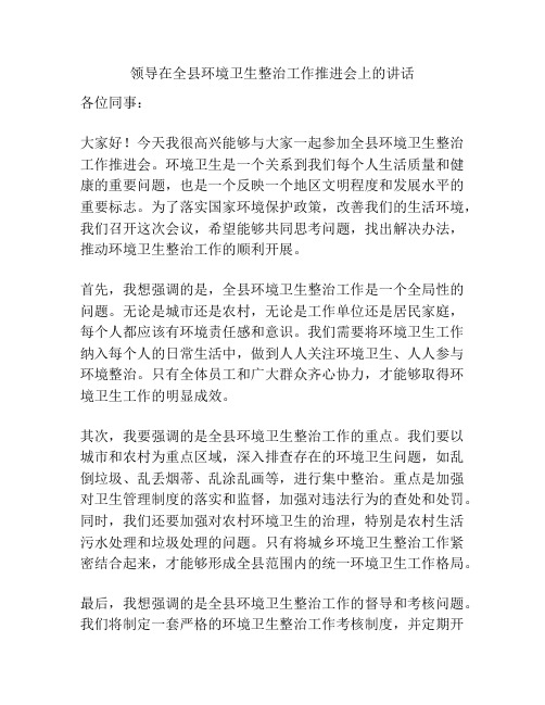 领导在全县环境卫生整治工作推进会上的讲话