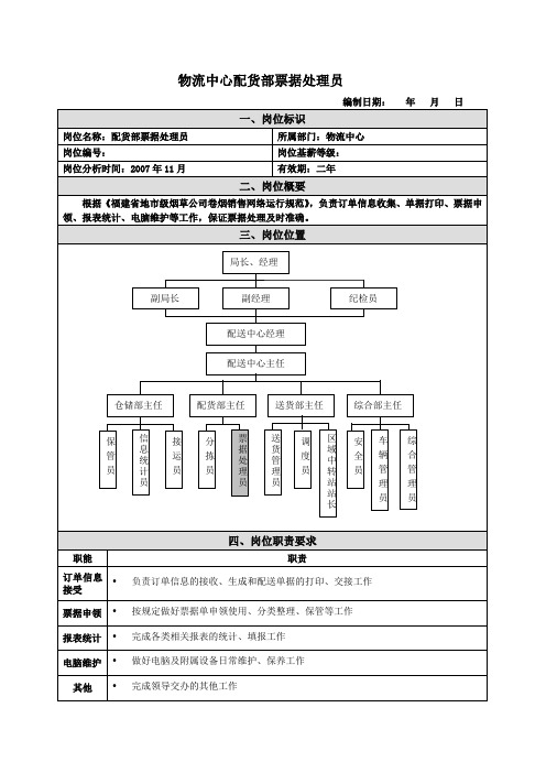 票据处理员岗位说明书范例