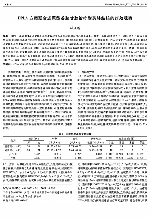 DPLA方案联合还原型谷胱甘肽治疗耐药肺结核的疗效观察