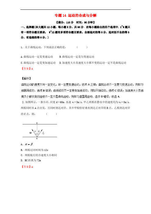 高考物理一轮复习 专题14 运动的合成与分解(测)(含解