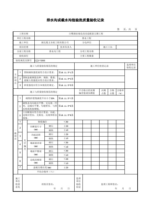 排水沟或截水沟检验批质量验收记录表 