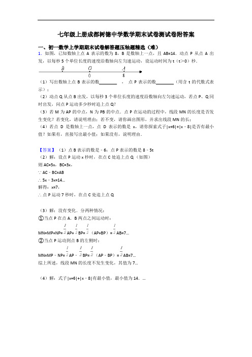 七年级上册成都树德中学数学期末试卷测试卷附答案