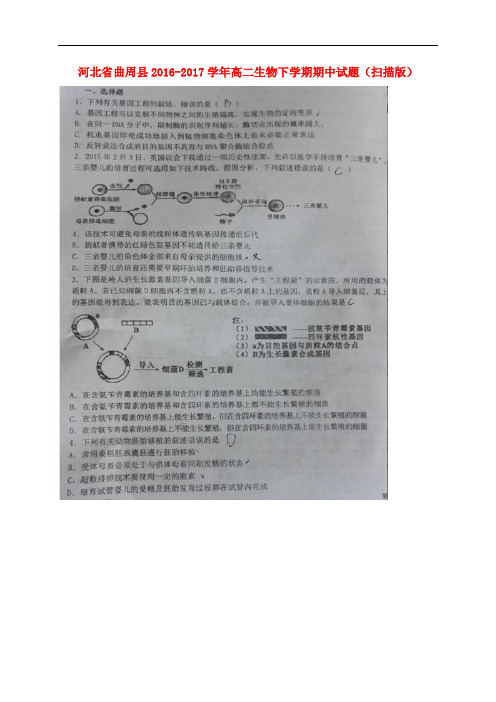 河北省曲周县高二生物下学期期中试题(扫描版)